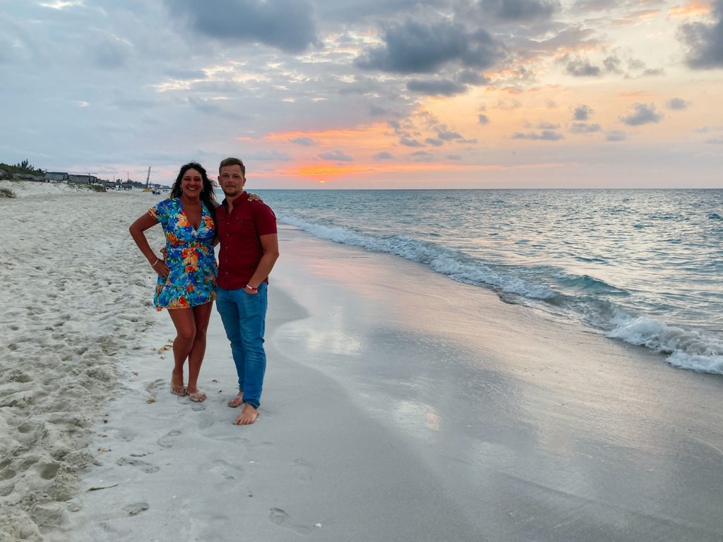Merily and Mait on the beach during a previous trip