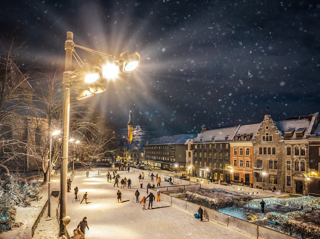 Harju Street Ice Rink in Tallinn Old Town in winter