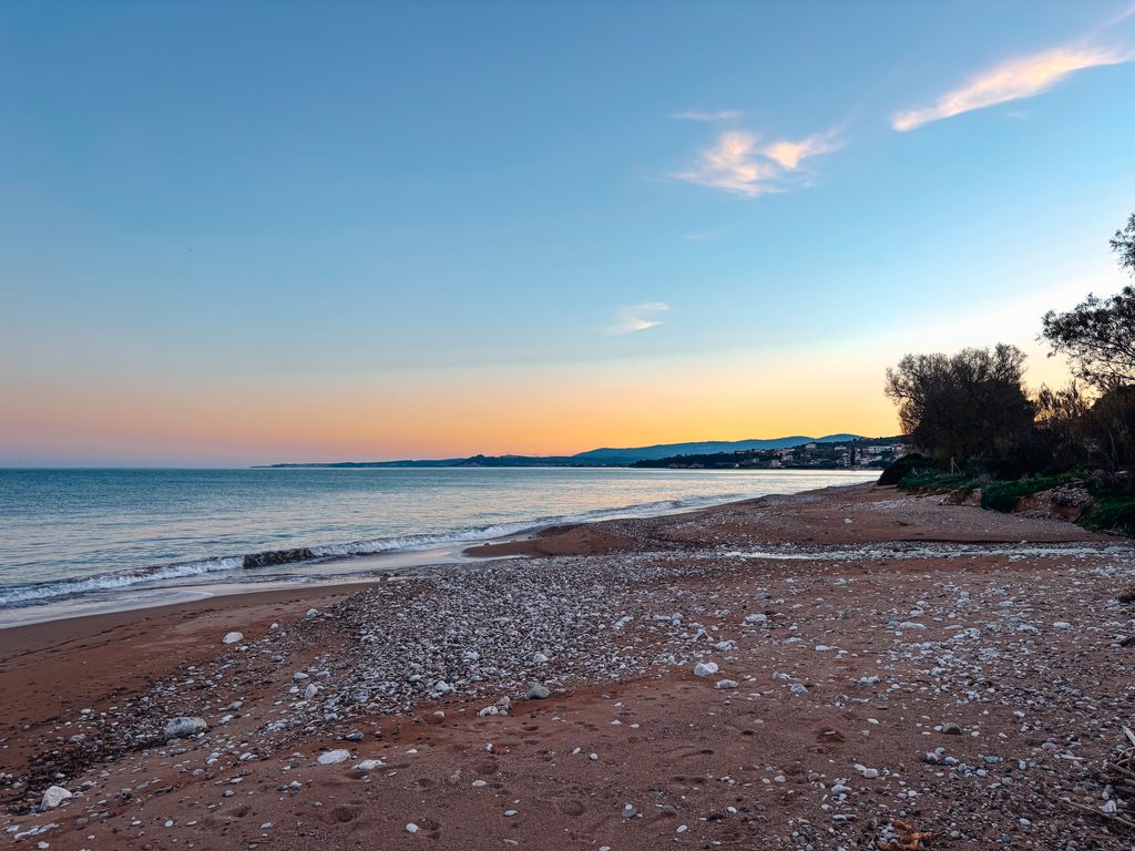 Empty beach on the Peloponnese coast during winter