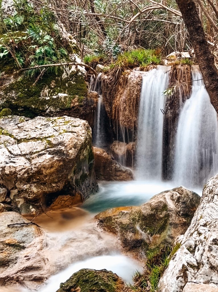 Polylimnio Waterfalls in the Peloponnese during winter in Greece