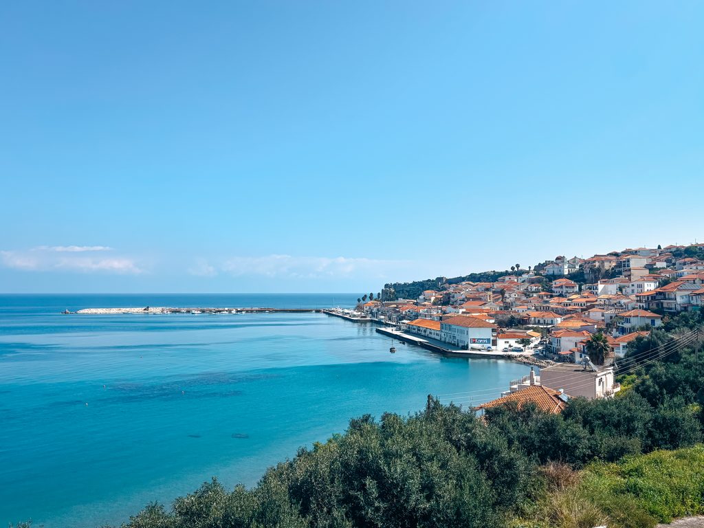 View over Koroni and its harbour on the Peloponnese coast