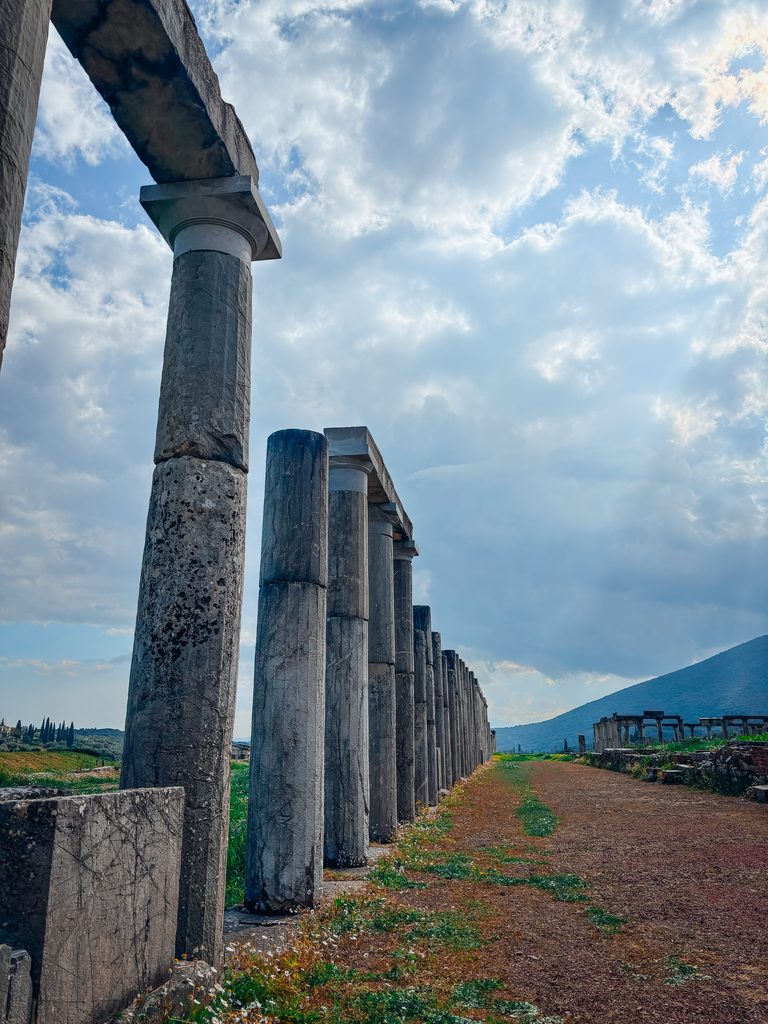 Ancient columns at the archaeological site of Ancient Messene in Greece