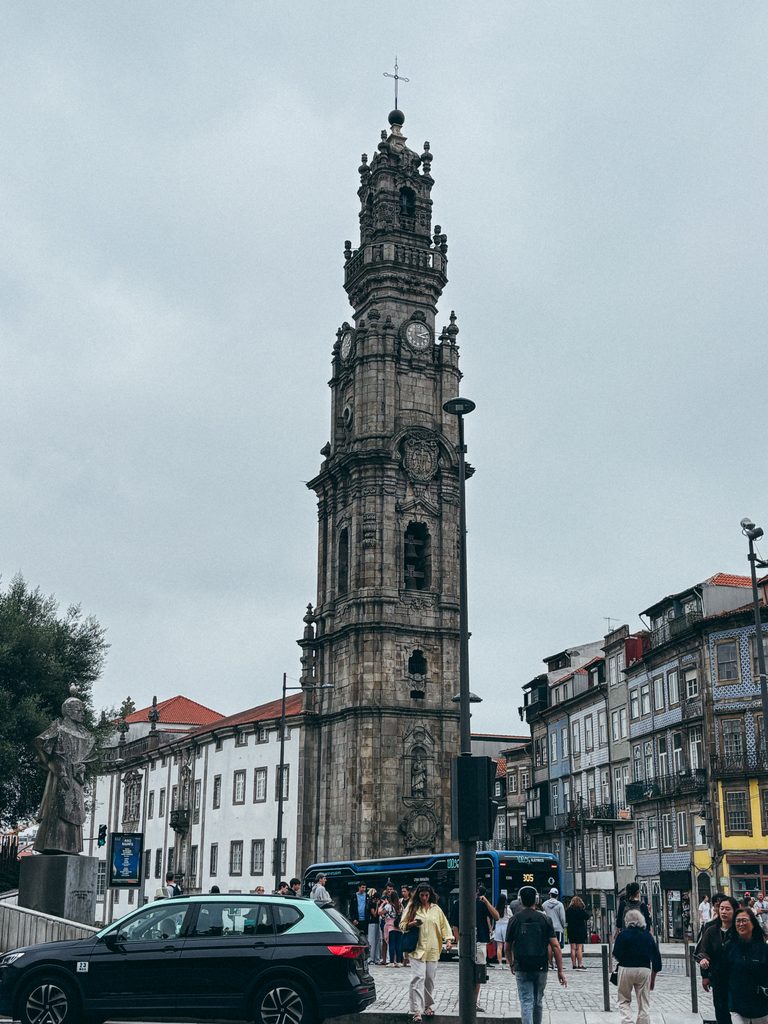 Clérigos Tower and surrounding streets in central Porto