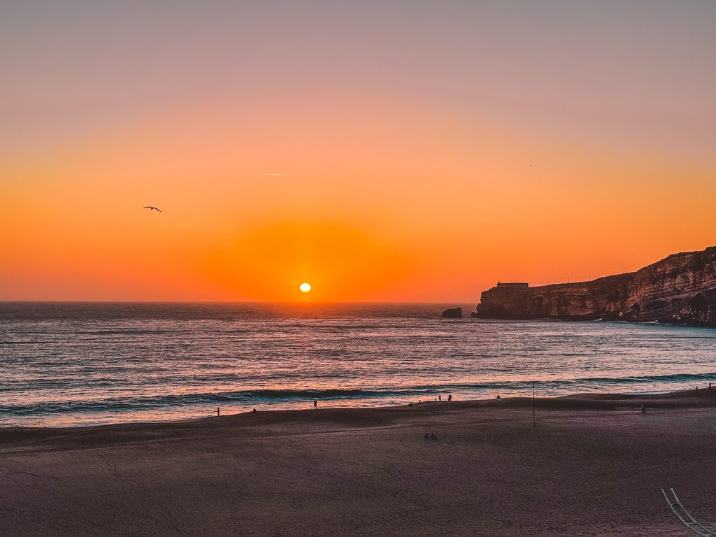 Sunset over Nazaré beach after our deliberately slow day by the Atlantic