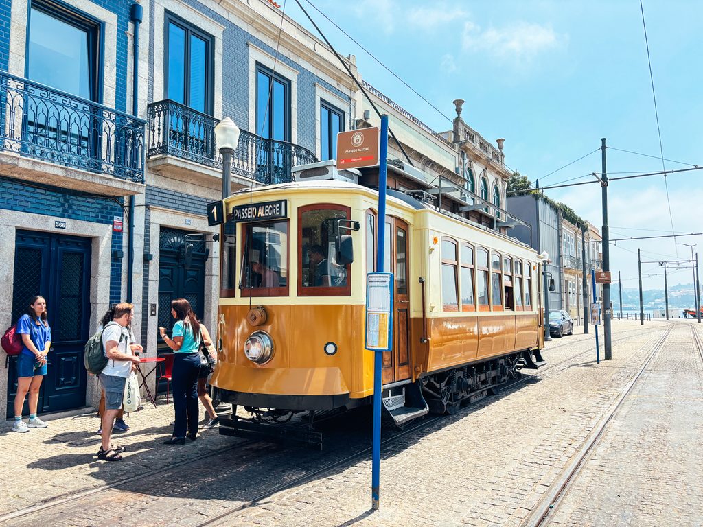 Historic Tram Line 1 at Passeio Alegre in Porto